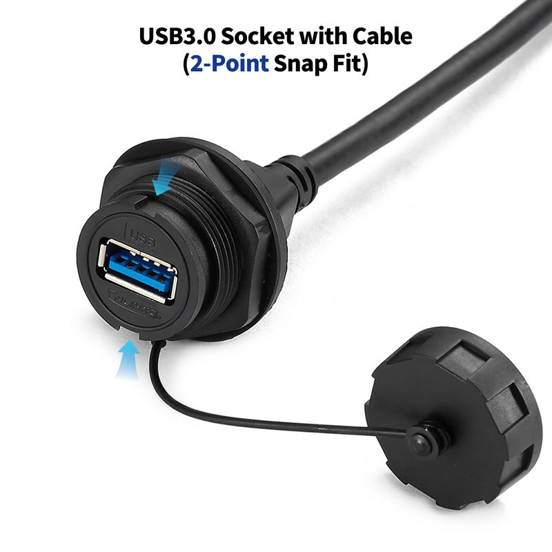 CNLINKO USB 3.0 Connector, Type A Female, Panel Mount Receptacles Socket with 40 inches Cable, Outdoor Waterproof IP67, Data + Power, Industrial Standard - Image 2